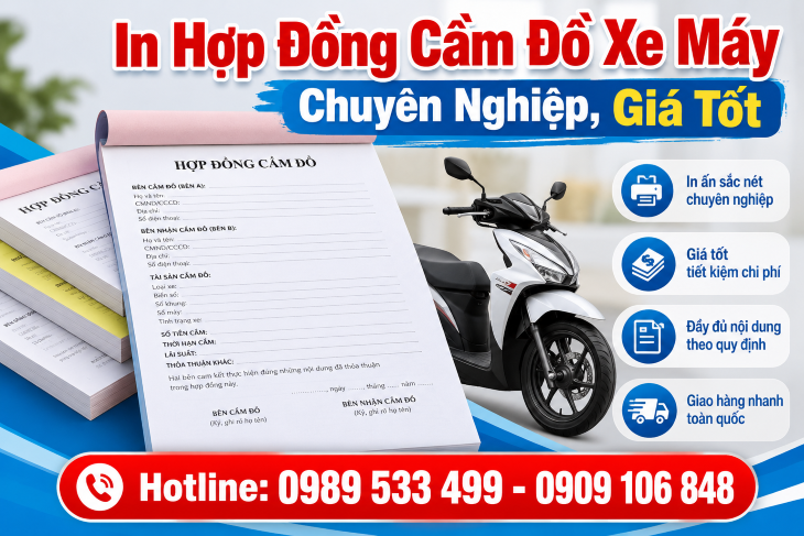 In Hợp Đồng Cầm Đồ Xe Máy Chuyên Nghiệp, Giá Tốt